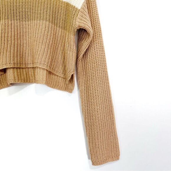 Missguided Cropped Colorblock Knit Turtleneck Sweater Tan Neutral Fall XS 2/4 - Picture 4 of 8